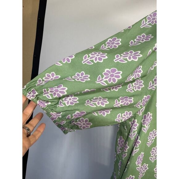 RHODE Women's Saira Floral Print Knee Length Cotton Dress Green Size Large - Picture 5 of 9